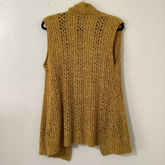 Mustard Yellow Chunky Knit Casual Autumn Fall Cozycore Comfy Open Vest XS - Picture 6 of 8